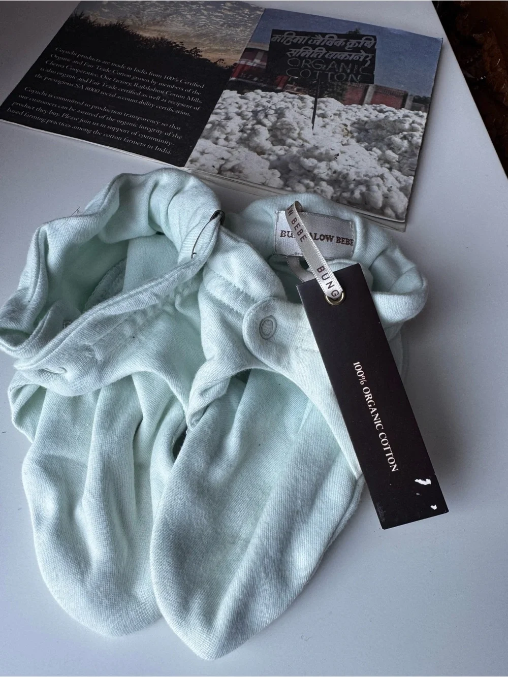 BUNGALOW BEBE Organic Cotton Baby Booties Mint Green - one size - NWT